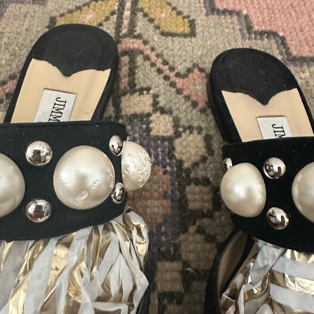 Jimmy Choo Suede Pearly Stud Embellished Basette Flat Mules - Picture 7 of 10